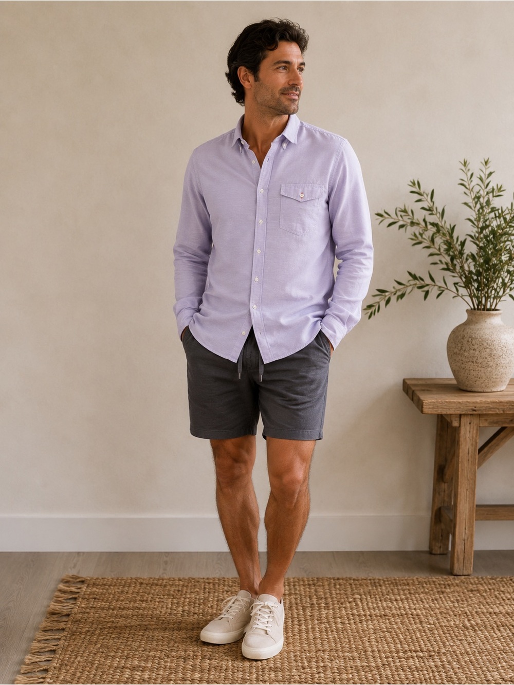 Scotch & Soda Light Lavender Shirt with Color-Trim Detail. BB28